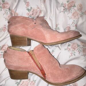 Charles David Pink Suede Ankle Booties with Low Stacked Heel